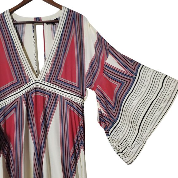 Lulus Montecito Dress XL Cream Print Maxi Plunging Neckline Vacation Boho - Picture 5 of 7